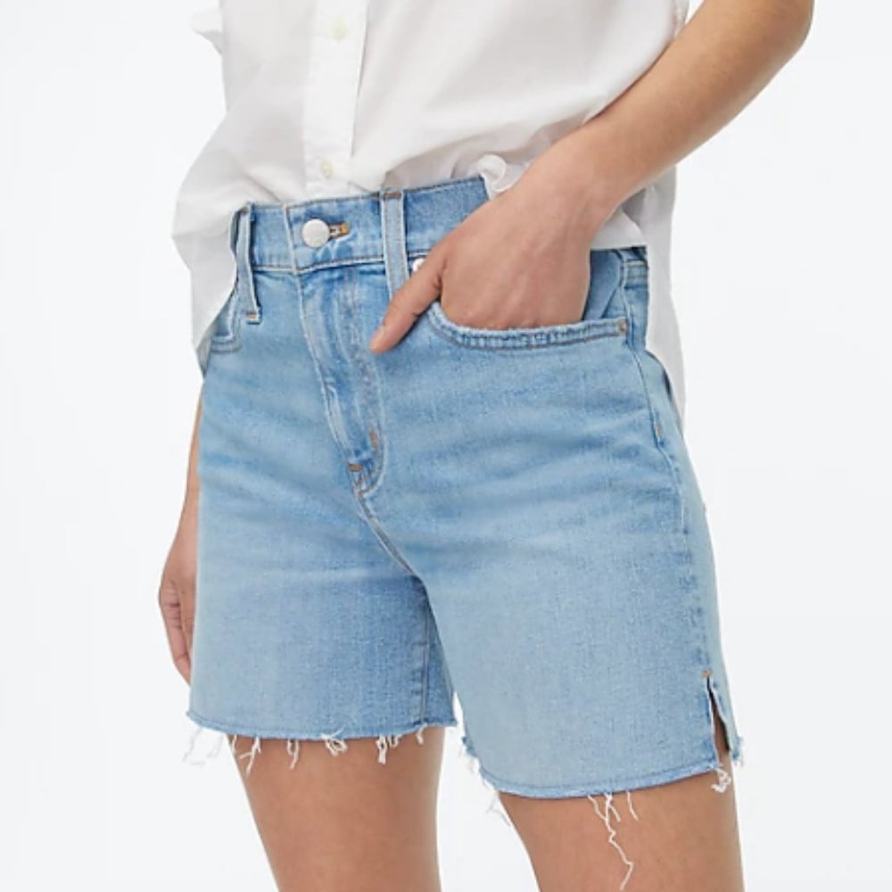 JCrew Factory High-Rise Midi Denim Shorts